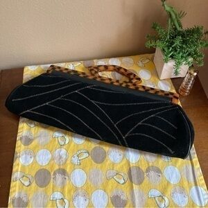 Vintage black corduroy long spiderweb clutch